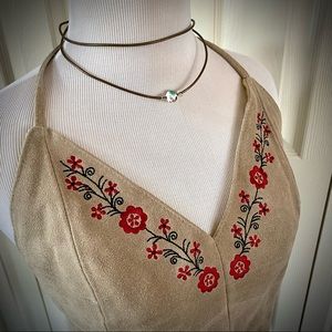 Vintage 1980’s Suede Leather Embroidered Halter Top NWT!